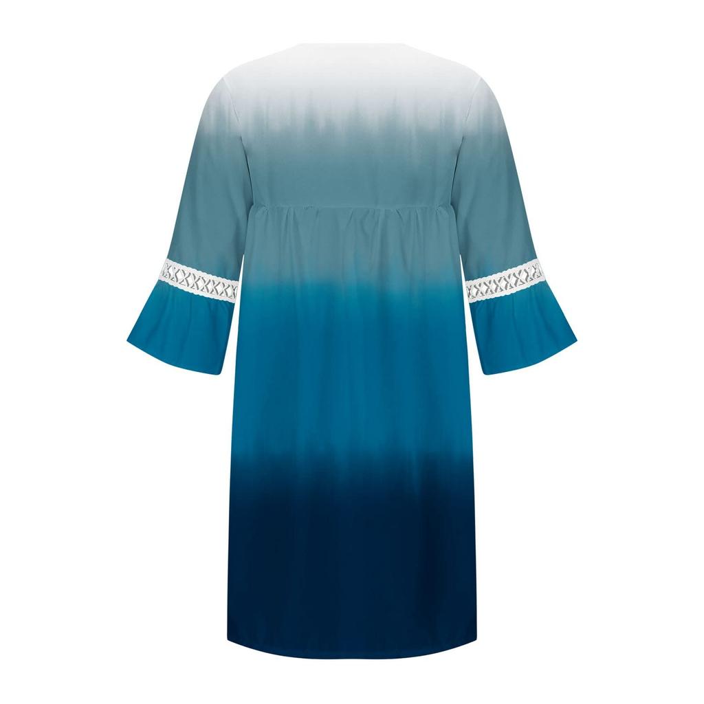 Mote kvinners V-hals trykt blonder Patchwork Bohemian Casual Resort Dress