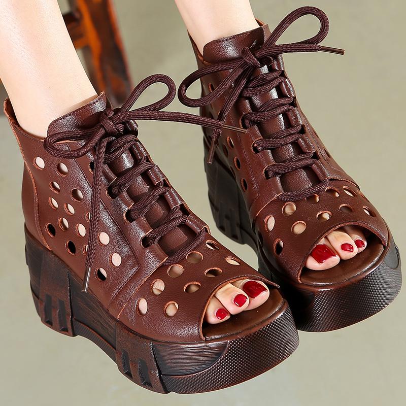 Fashion GKTINOO 2024 Fashion Ladies Sandals Openwork Gladiator Sandals Women Flat Sandals Open Toe Genuine Leather Summer Cool Boots