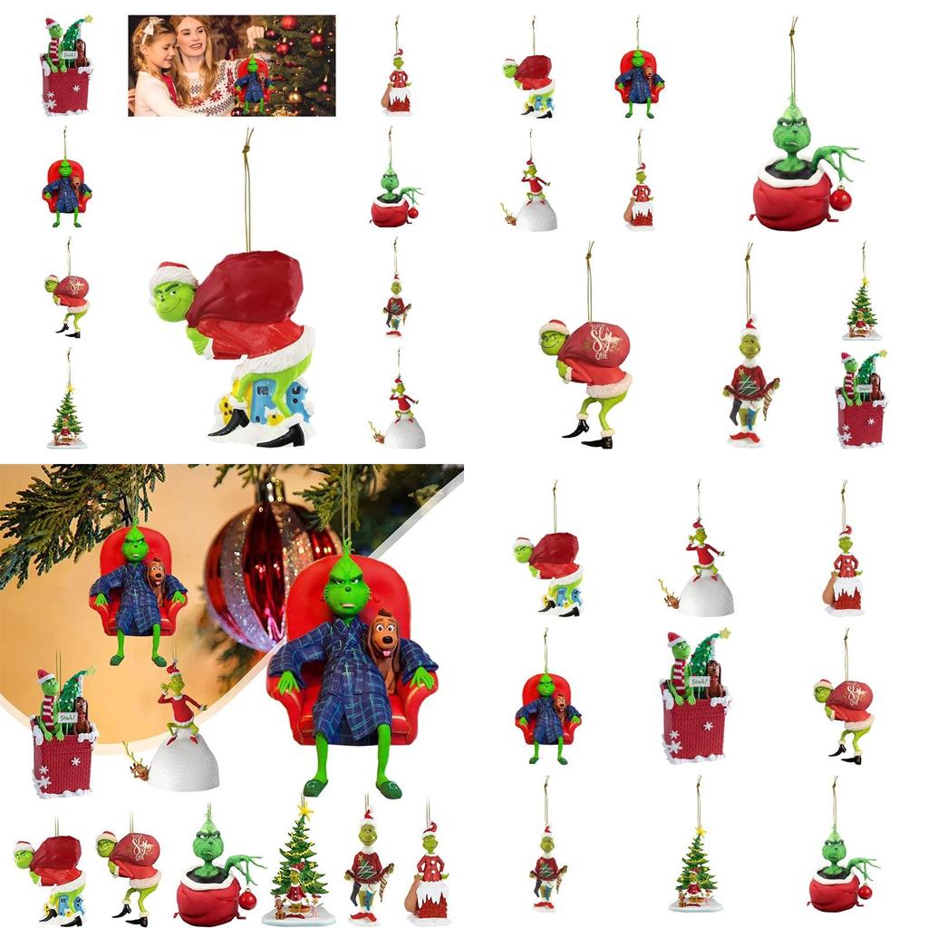 Zielona Futrzana Ozdoba Choinkowa Materiał Akrylowy Styl Kreskówkowy Świąteczna Dekoracja