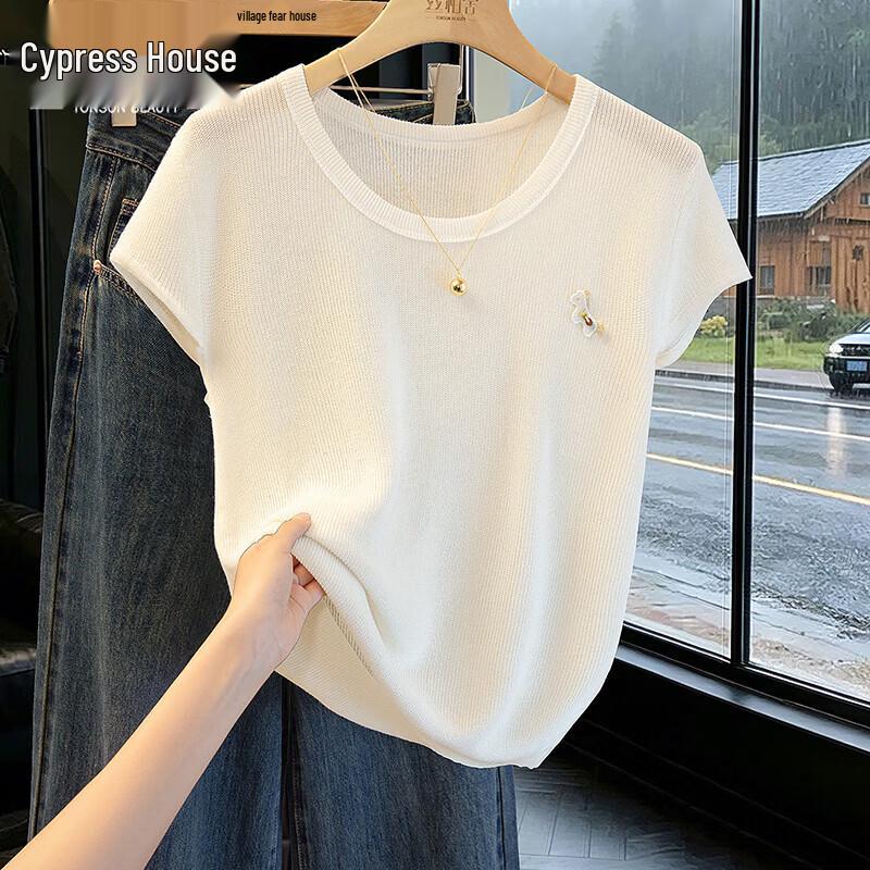 

Women s Slim Fit Thin Knit Short Sleeve Round Neck Tee One Size