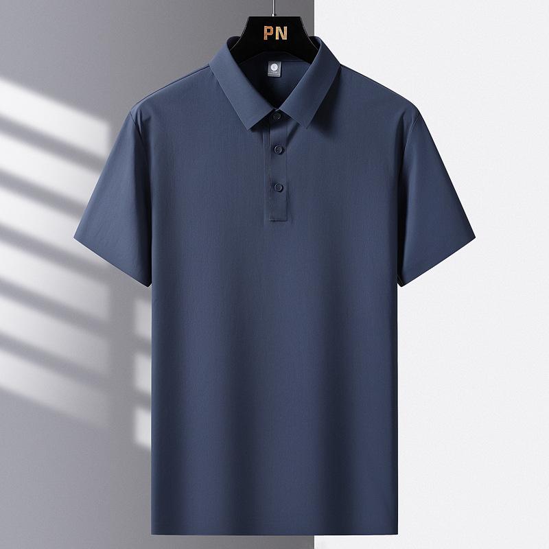 Summer Seamless Ice Silk Men's Nylon Short Sleeved Ice Silk T-shirt Thin Flip Collar Men's Ice Silk Polo