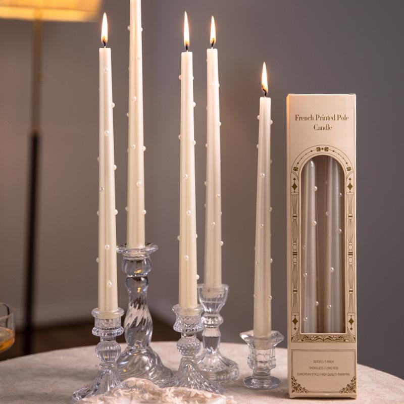 2 Stück/Set Rauchfreie Aromatherapie-Kerzen Hochzeits-Langstielkerzen Europäischer Stil Sojawachs Party Perlenkerzen Zuhause 20/30cm