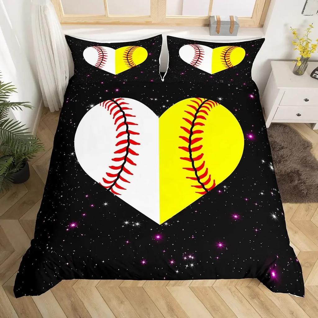 Baseball King Queen Duvet Cover Colorful Gradient Bedding Set Ball Sport Game Quilt Cover Rainbow Soft Polyester Comforter Cover