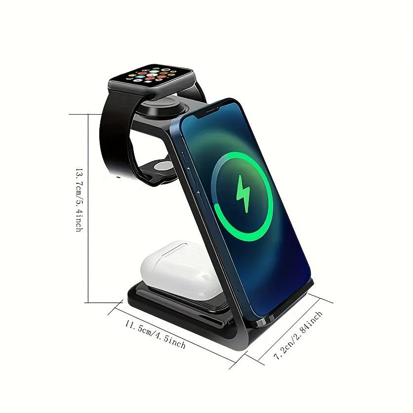 15W 3-in-1 Vertikaler Schneller Kabelloser Ladeständer für Apple Handys, Uhren und Ohrhörer