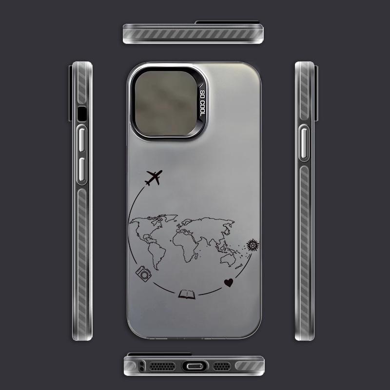 Simple airplane earth pattern phone case For iPhone 11 12 13 14 15 16 17 XS XR X 12 13 Plus Pro Max SE series Anti fall durable beautiful gorgeous