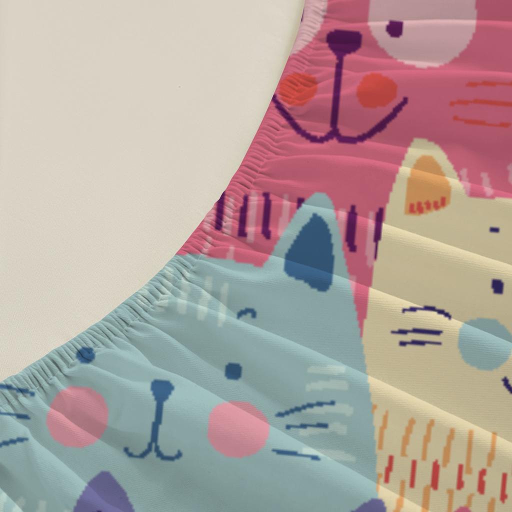 3pcs Colorful Cats Fitted Sheet Cartoon Cat Pattern 3D Print Gifts For Students Girls 100% Polyester Flat Sheet With Pillowcases