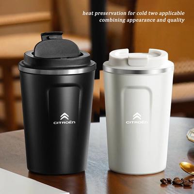 Kubek na kawę 380 ml z emblematem samochodowym Termos Kubek podróżny do C4 C3 C5 C5X e-C4 X e-C3 C-Elysee Berlingo C1 C6 C2 C-Crosser