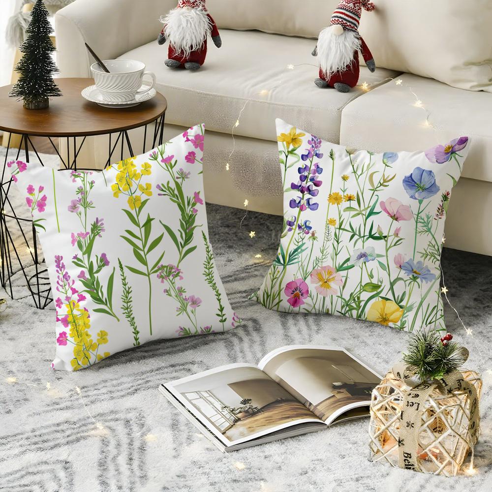 Spring Wildflowers Pillow Case Pattern Printed Pillowcase For Living Room Sofa Cushion Cover  Bedroom Decor