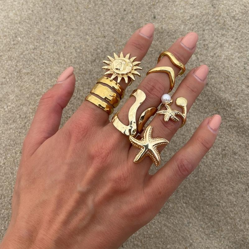 4Pcs Set Creative Scallops Starfish Open Rings for Women and Men Adjustable Knuckles Jewelry In Gold/Silver Color