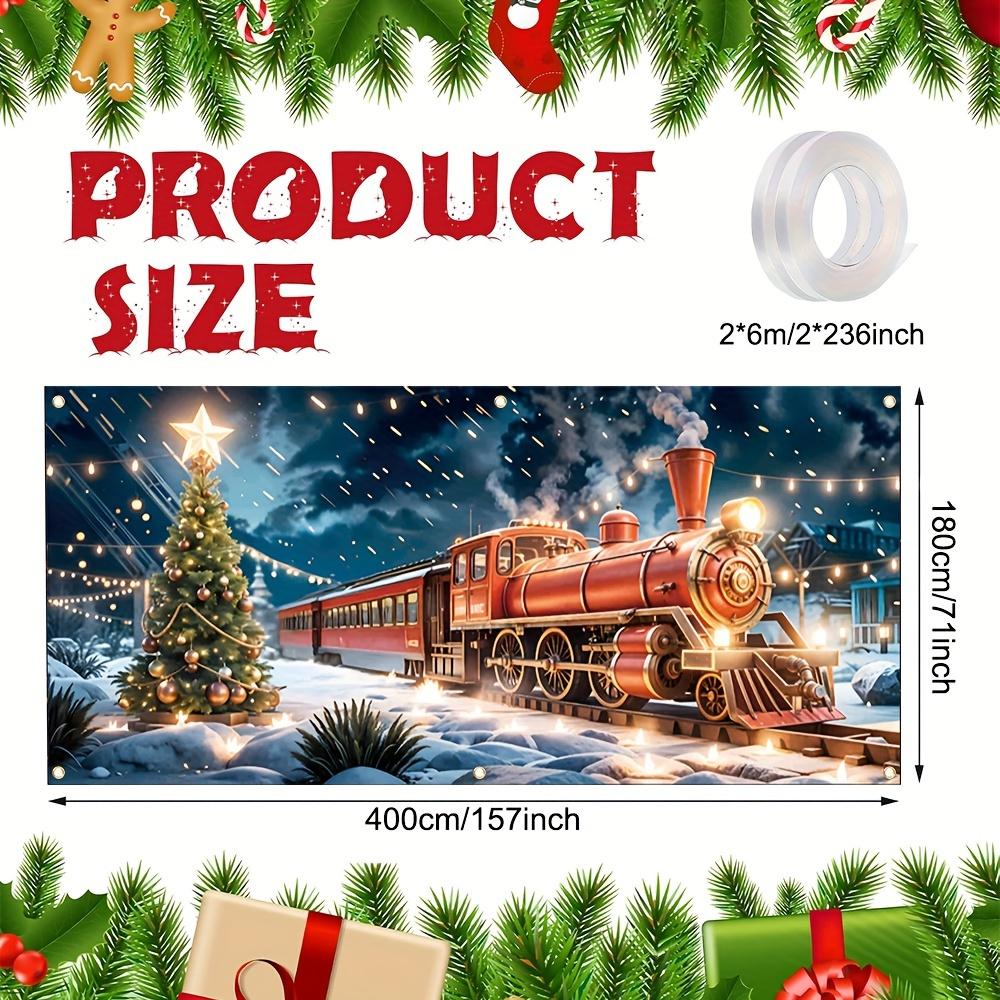 1 Festive Christmas Train and Tree Garage Door Banner Vibrant Holiday Scene Christmas Decoration