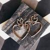 1 Pair Women Creative Hoop Gold Double Heart Earrings Dangle Hollow Ear Studs Korean Edition Women's Titanium Steel Earring