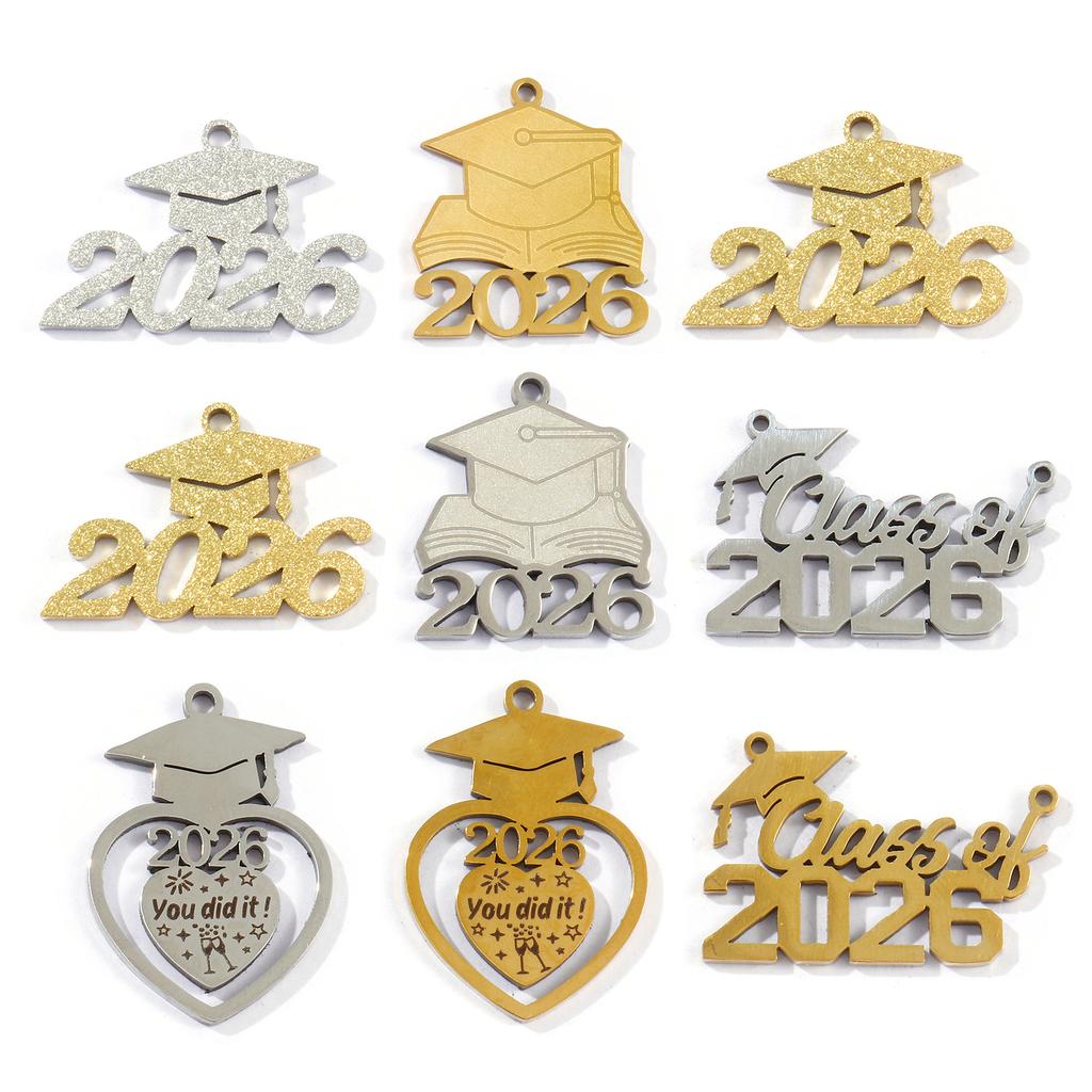 5pcs New 304 Stainless Steel Charms 2026 College Jewelry Charms Multicolor Doctorial Hat Hollow Pendants DIY Necklace Jewelry