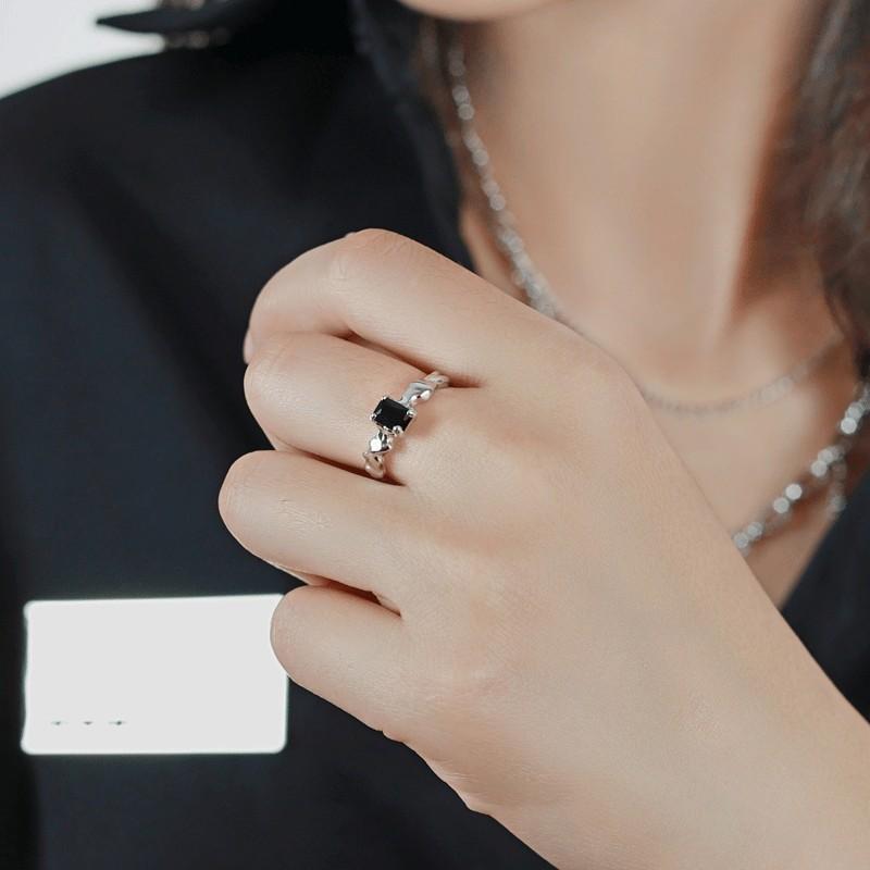 Stylish Adjustable Open Ring For Women With Unique Design And Elegant Black Zircon Stones