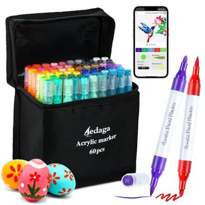 Acrylic Marker Set of 60 Colored Free App Color Quick Light Thick and Fine Can Write On Plastic For Painting Gift Colors, Water-Based Pens, Included,