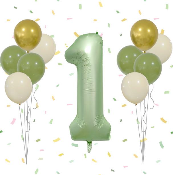 

40 Inch Olive Green Digital Balloon Set Retro Cream Scene Arrangement Birthday Party Forest Theme Photo Vintage Olive Green Cream Set 1