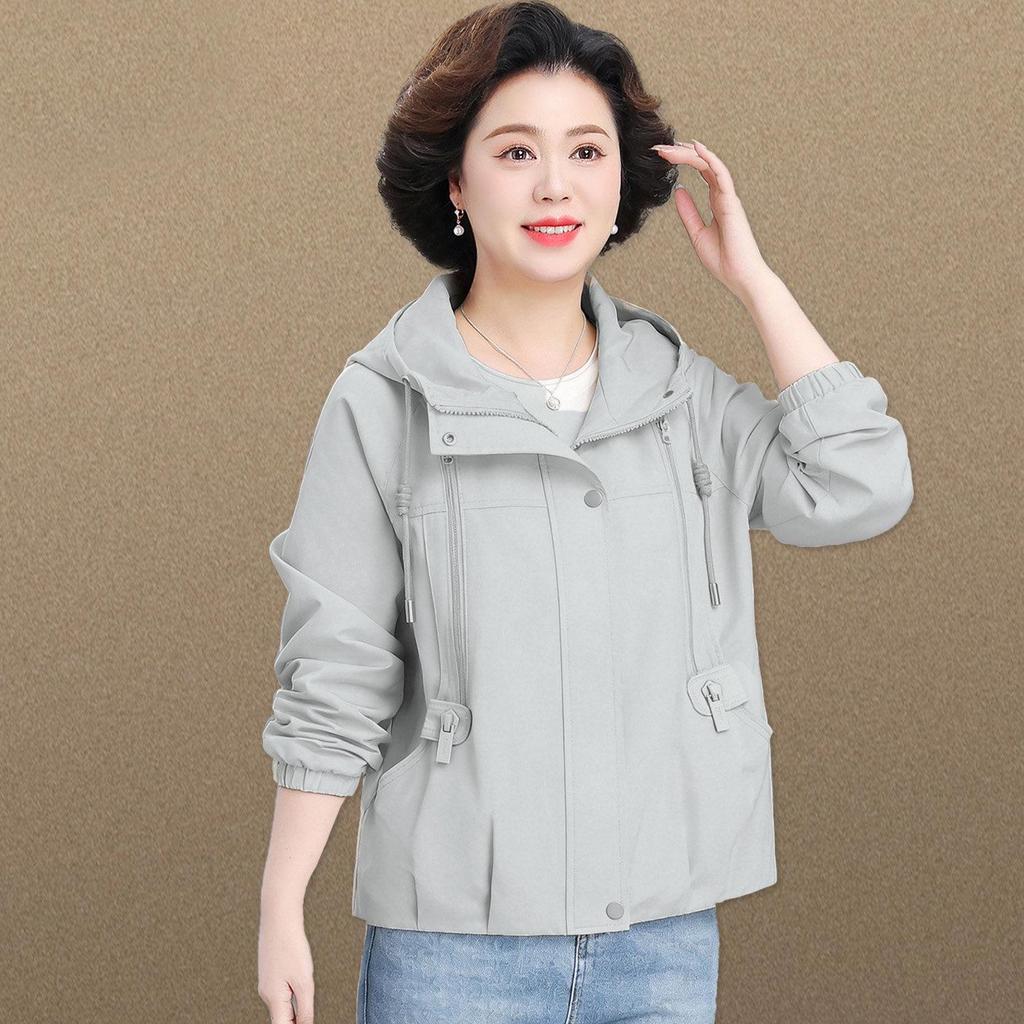 Elegant Short Windbreaker for Mid-Aged Women - Stylish Spring/Autumn Casual Outerwear