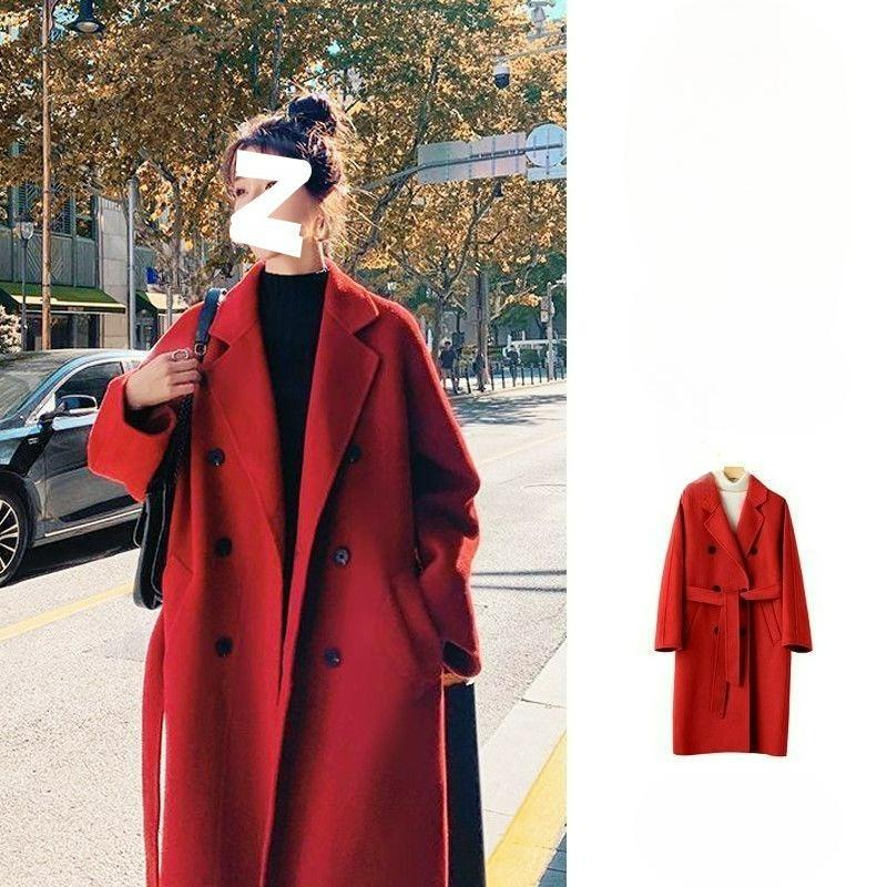 

Spring and Autumn Plus Size Women s Woolen Coat Mid-length High-end Thin Over-the-knee Thick Woolen Coat S