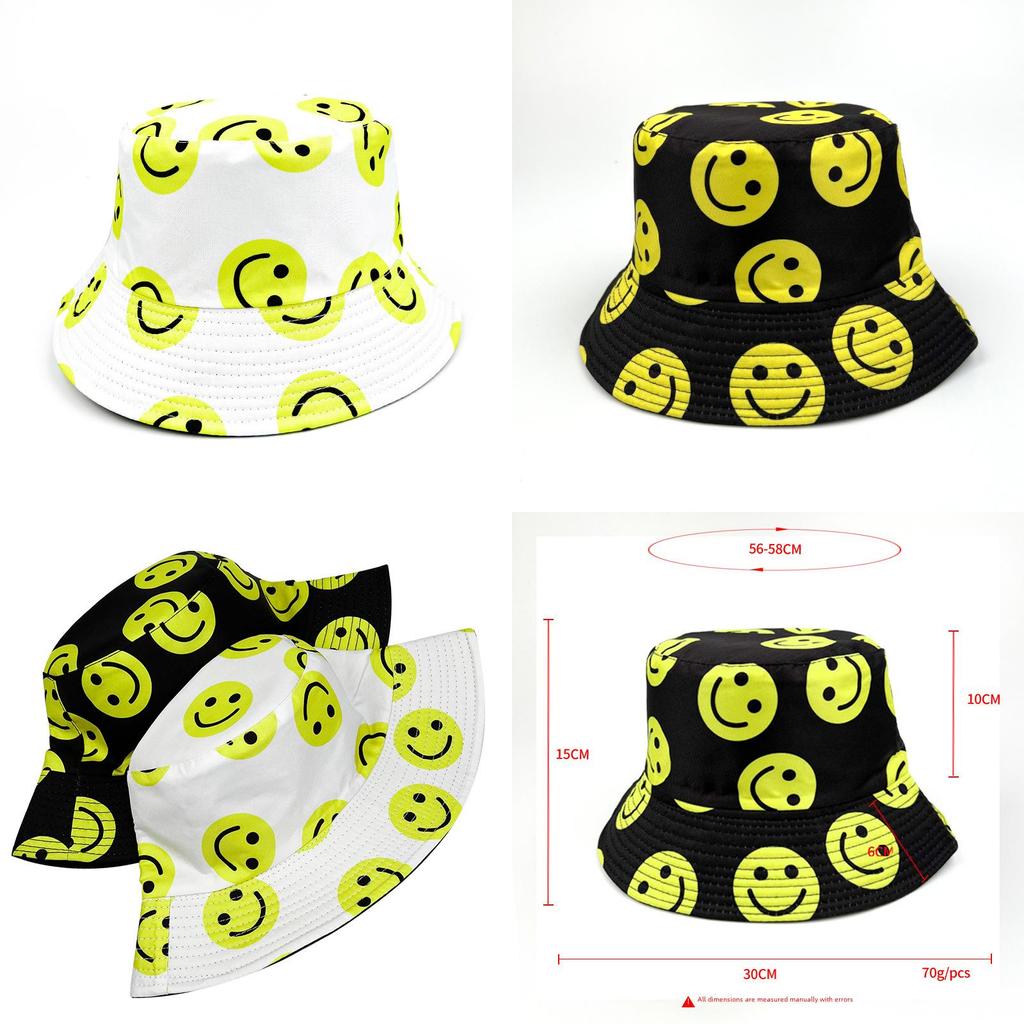 Fishing Smiley Face Bucket Hat Cotton Waterproof Sun Protection For Summer Outdoor Activities