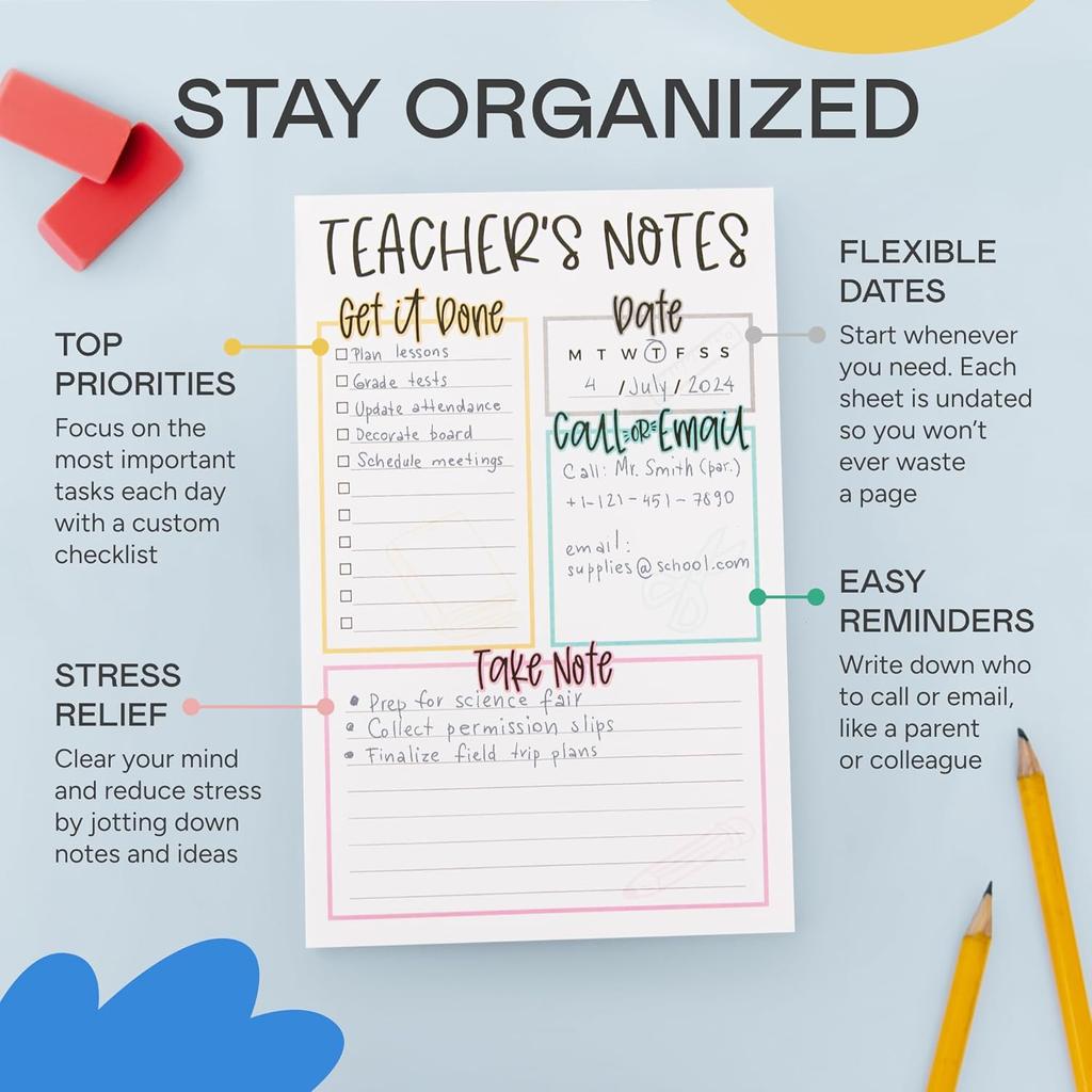 Tiny Expressions Teacher Notepad - Teacher To Do List Note Pad - Stationary Classroom Must Haves for Elementary and Middle School - Teacher