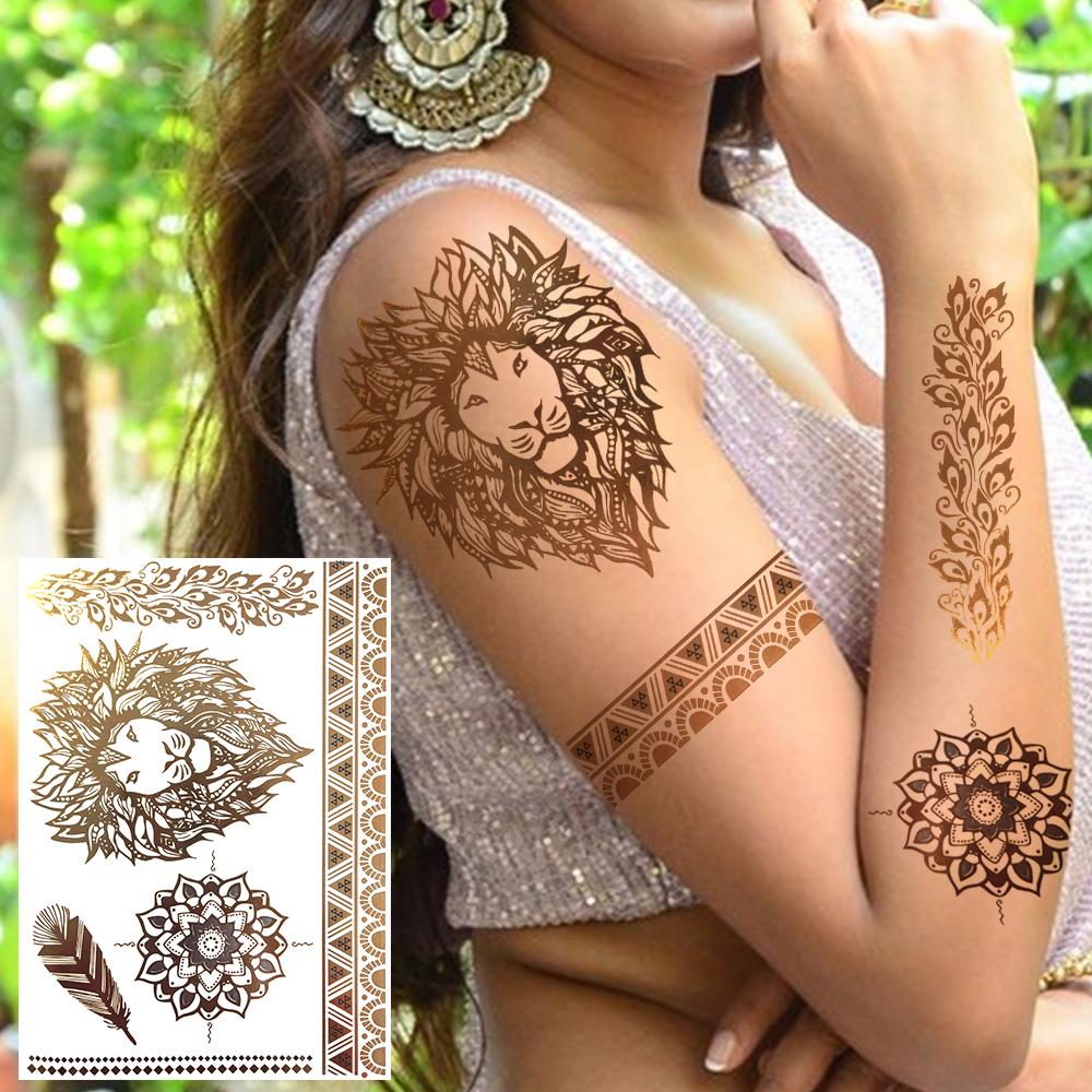 Golden Turtle Anchor Temporary Tattoo For Women Adult Realistic Compass Flower Fake Tattoo Sticker Washable Body Art Tatoo Decal