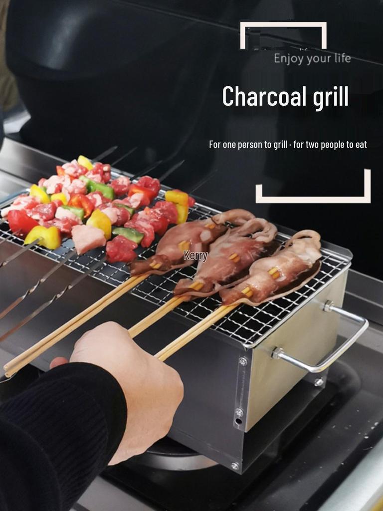 Portable One-Person Charcoal Grill: Outdoor/Indoor BBQ Skewer Stove