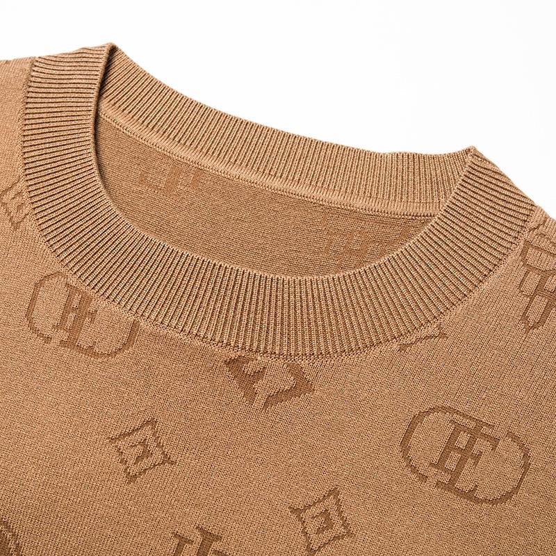 Men's Casual Light Jacquard Knitted Pullover Sweater - Long Sleeve, Round Neck (Autumn/Spring)