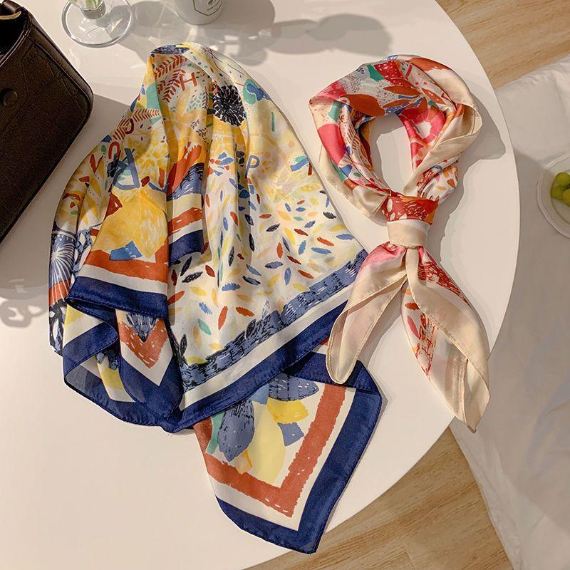 Vintage French Silk Scarf Headband Headband Female Tied Hair Headband Headscarf Ins Tide Large Square Scarf