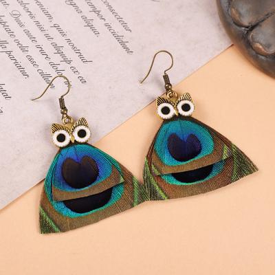 Retro Owl Feather Earrings Niche Design Sense Creative Personality Earrings Temperament Peacock Earrings Women
