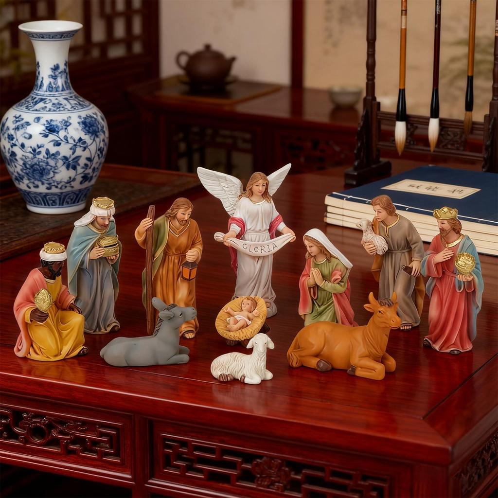 Christmas Nativity Set Christmas Decorations Religious Jesus Figurines Manger Small Figurines Nativity Scene Holiday Decor