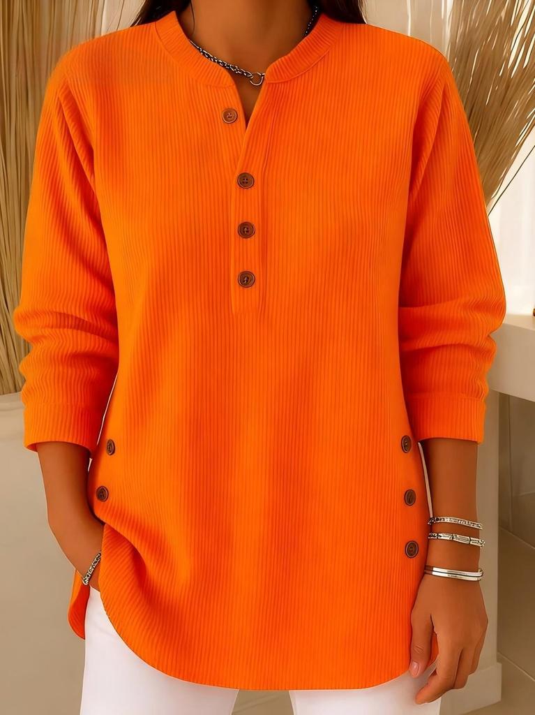 European & American Solid Corduroy V-Neck Long Sleeve Women's Top, Autumn Winter 2025.