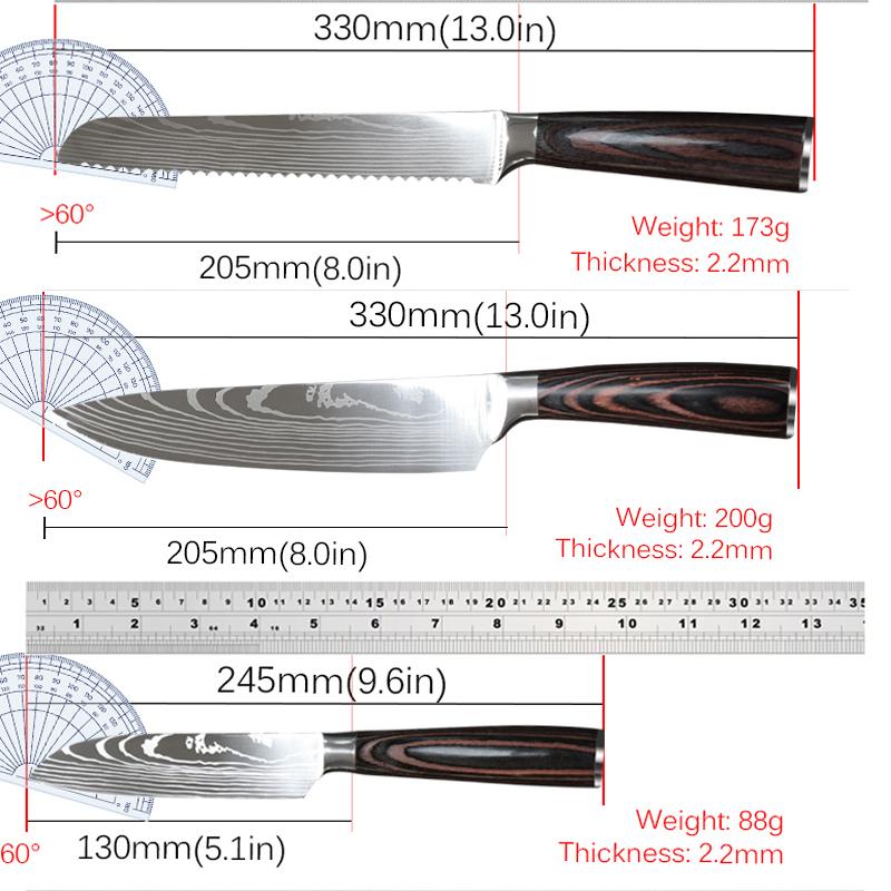 5pcs Sharp Damascus Pattern Professional Kitchen Knives Butcher Knife Bread Knife Hand-forged Stainless Steel Fruit Knife