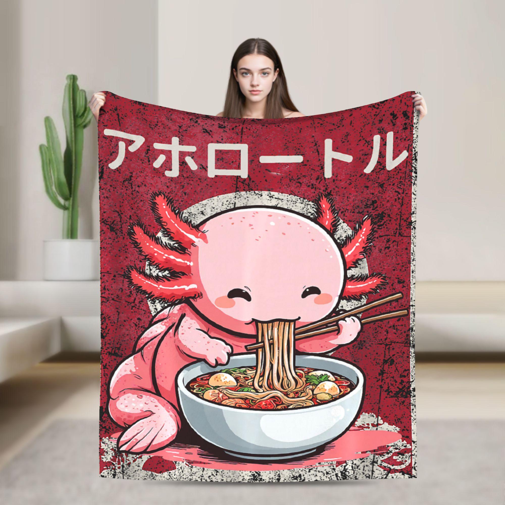 

Kawaii Axolotl Eating Ramen Anime Noodle Lovers Plush Blanket Girls Flannel Throw Blanket For Home Decor Super Soft Bedspread 75x100cm (30x40inch)