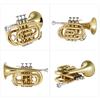Mini Pocket Trumpet Bb Flat Brass Wind Instrument with Mouthpiece Gloves Cleaning Cloth Carrying Case