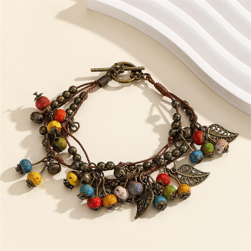 Retro Bohemian Literary Small and Fresh Cherry Bead String Fringed Bracelet, Rare and High-end Fashionable Ethnic Accessory.