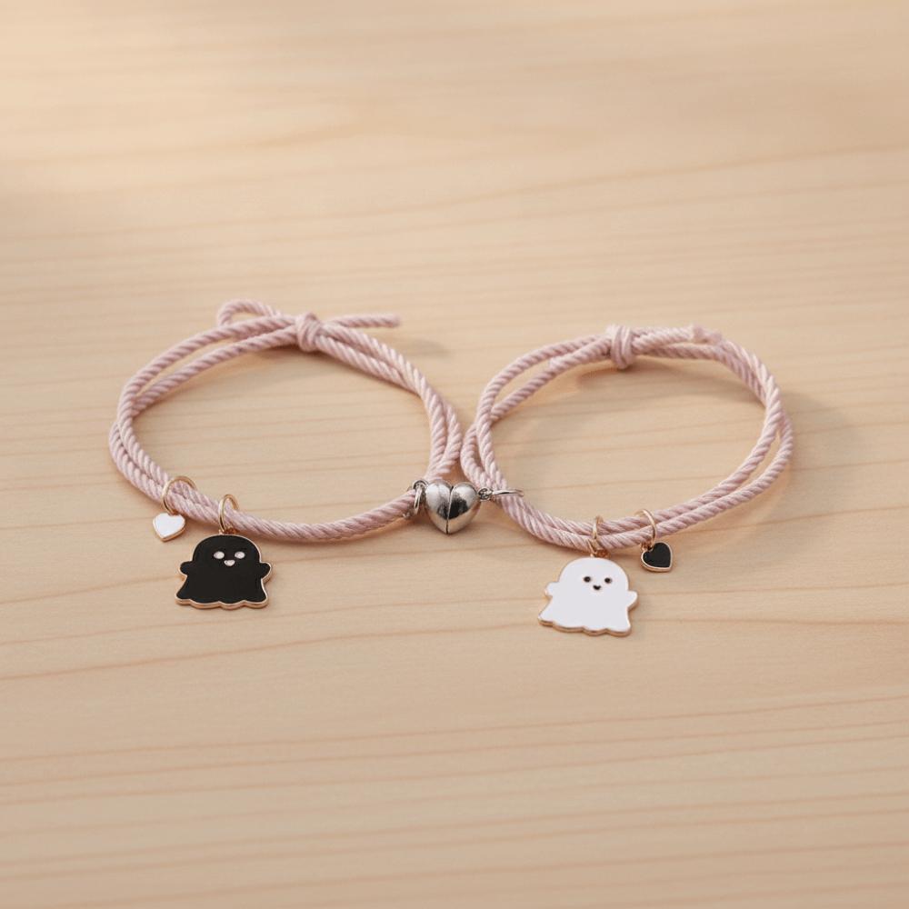 Halloween Cartoon Ghost Magnetic Rope Bracelet Love Heart Magnet DIY Beaded Rope  Gift for Friends