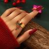 MYA 18k Gold Plated Open Ring with Reindeer & Snowflake Design