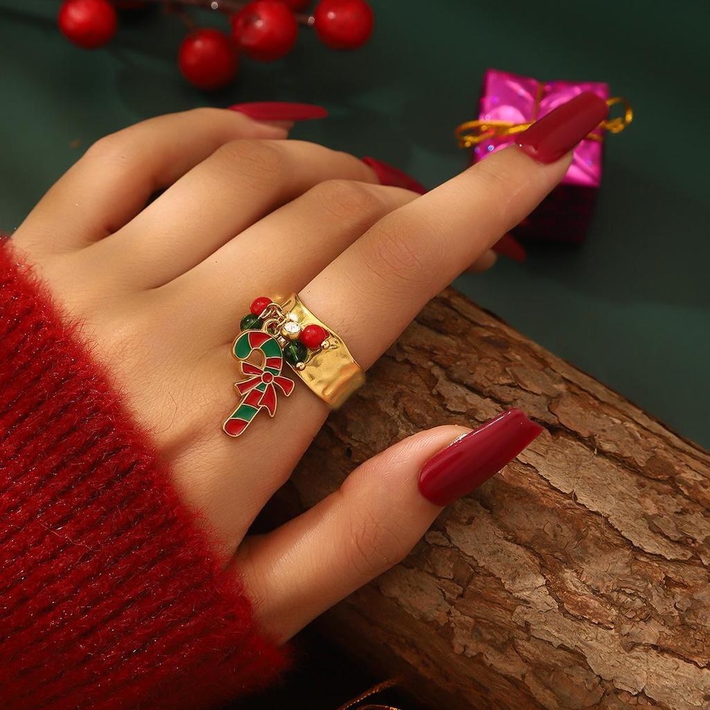 MYA 18k Gold Plated Open Ring with Reindeer & Snowflake Design