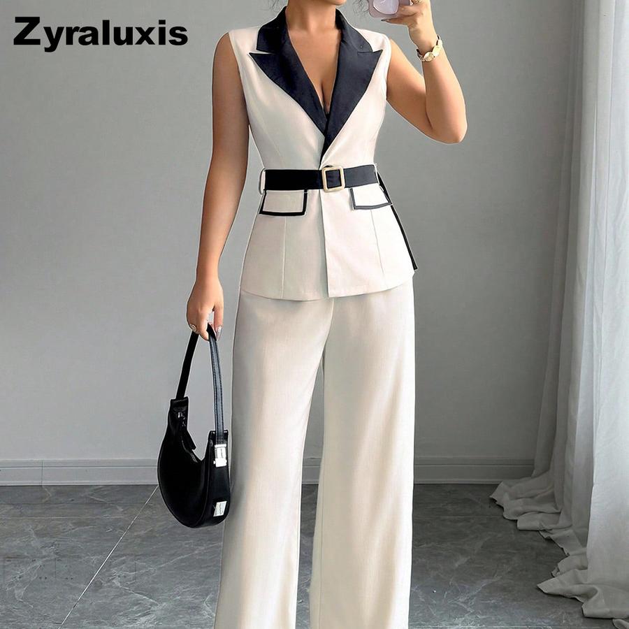 Autumn Chic Elegant Camisole High-Rise Straight Leg Pants Women's Set Women's Suit Vest Set
