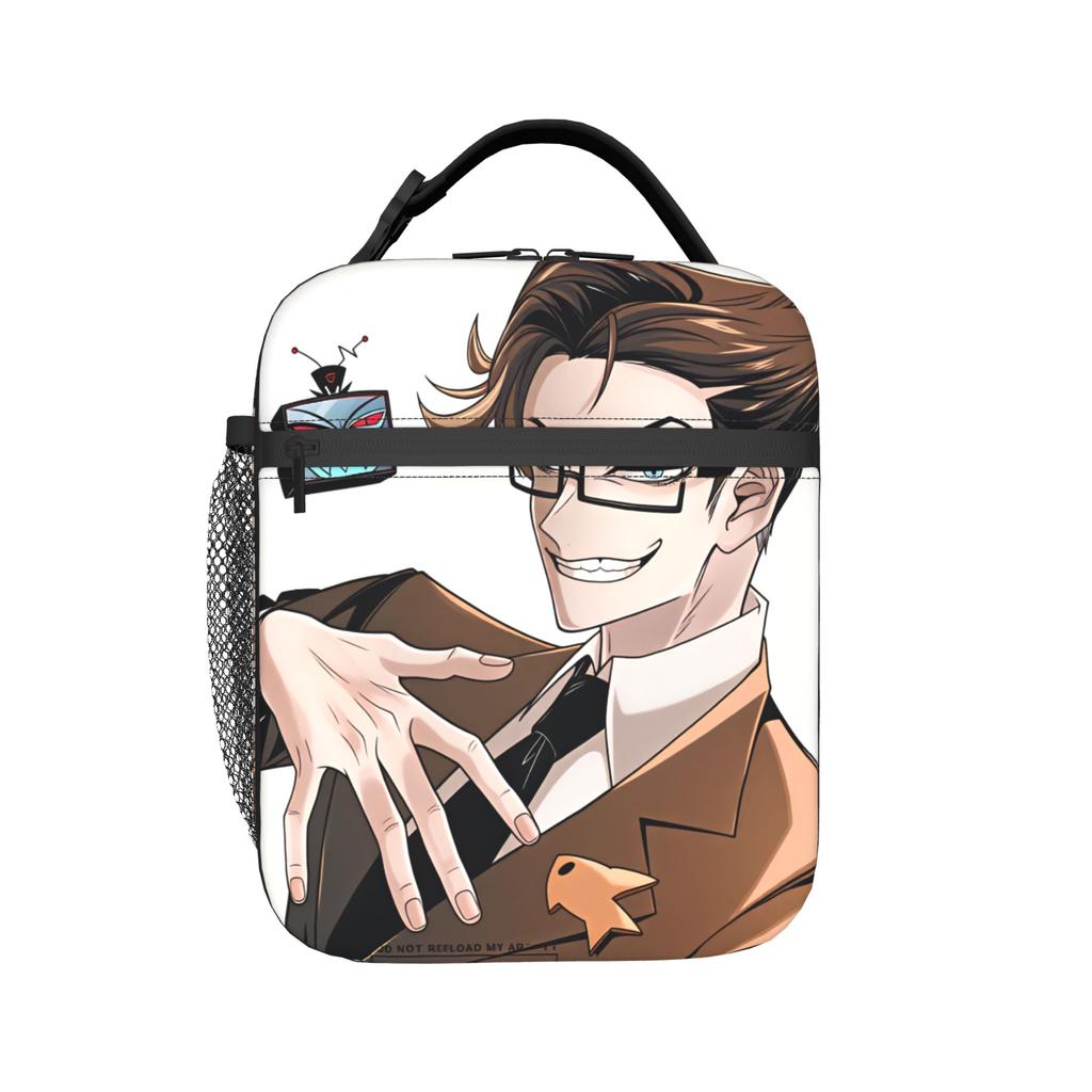 Radiostatic Vox Alastor Lunch Bag For Adult Hazbin Hotels Designer Lunch Box Fashion Travel Cooler Bag Thermal Tote Handbags