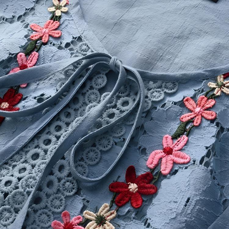 Women Plus Size Loose Shirt Half Sleeve Lace Flower Embroidery