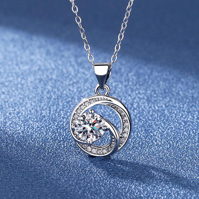 925 Silver Necklace For Women Round Pendent Sparkling Pave CZ Necklace Fashion Anniversary Birthday Jewelry Gifts N755