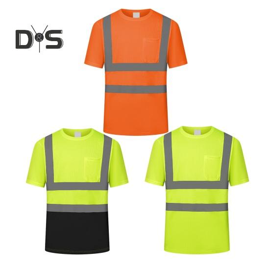 Men Reflective Clothes O-Neck Short Sleeve High Visibility T-Shirt with Mesh Panels Industrial Workwear