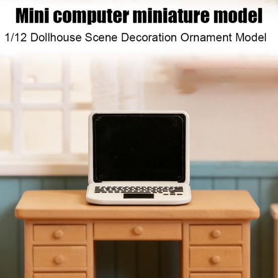 Model Mini Laptop pentru Casuța de Păpuși, Figurină Realistă de Notebook Miniatural, Accesorii de Decor pentru Biroul, Studiu, Sufrageria Casuței de Păpuși