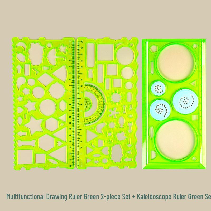 Multifunctional Kaleidoscope Ruler Set: Magic Hand-Painted, Thick Template, Straight Ruler, Protractor for Drawing and Painting