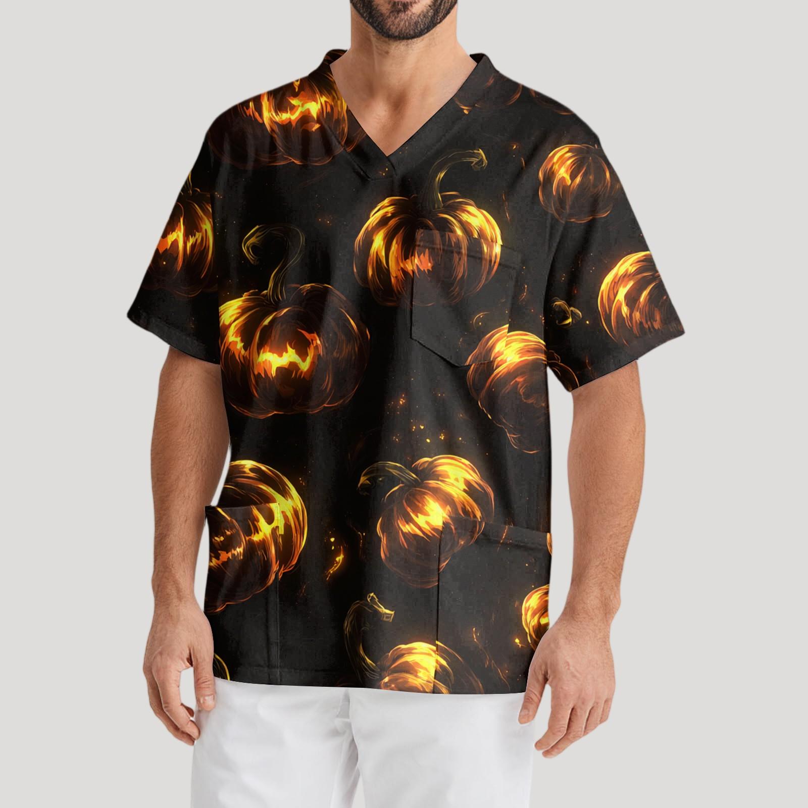 

Мужская рабочая блузка с короткими рукавами и v-образным вырезом с принтом, топ с нагрудным карманом S золотой