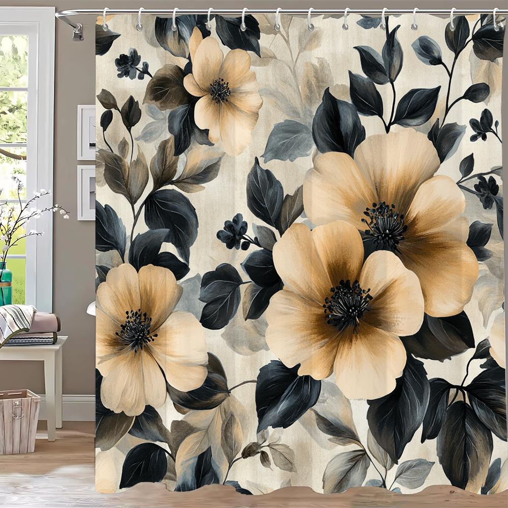 Beautiful Blue Flowers Shower Curtain, Bathroom Decorative Curtain, Printed Floral Polyester Home Curtain With Hooks