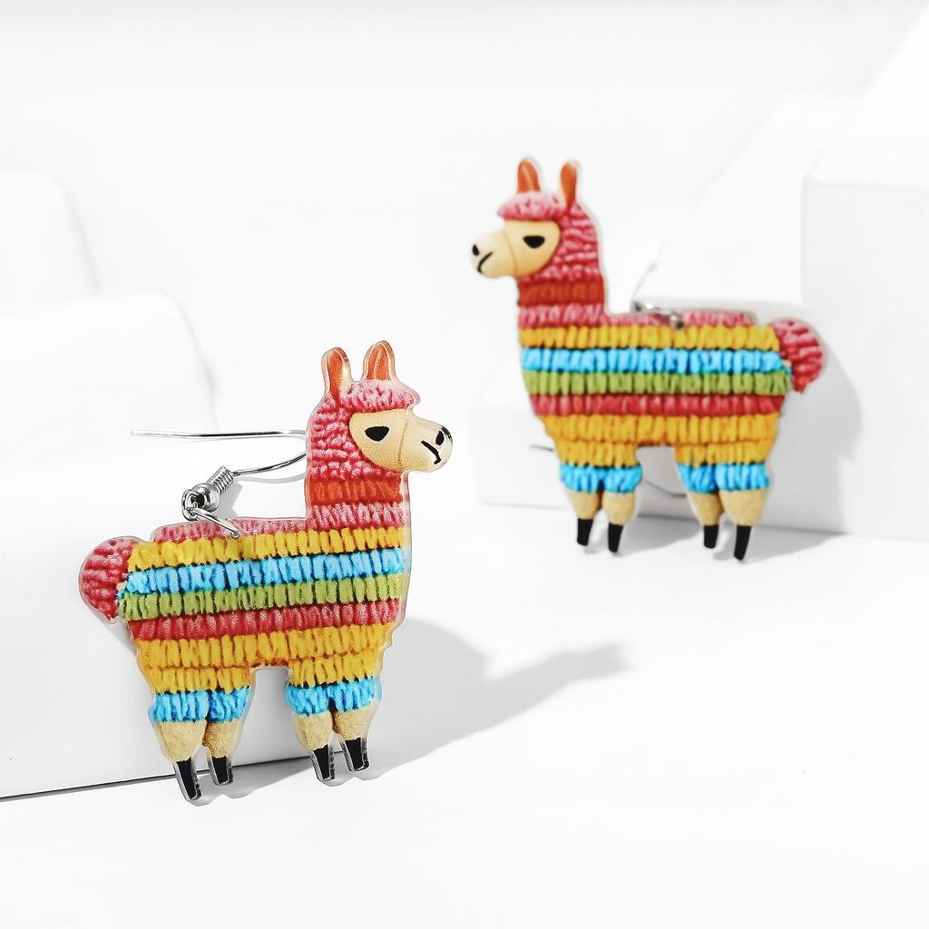 Eco-Friendly Acrylic Earrings, Cartoon Cute Colorful Alpaca Earrings, Earrings.