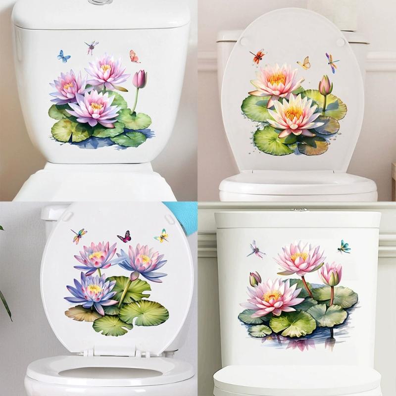 Bathroom Toilet Seat Sticker Self-Adhesive Floral Butterfly Decals Toilet Stickers For Cistern Bathroom Wc Restroom Decor