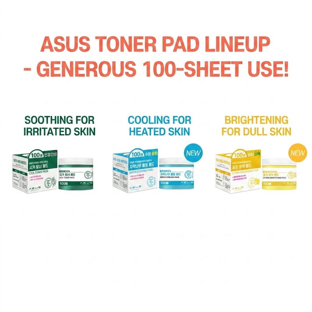 AS:US Toner Pad 100 Pads Cica Calming / Birch Cooling / Yuja Brightening (10 Options) - DAISO