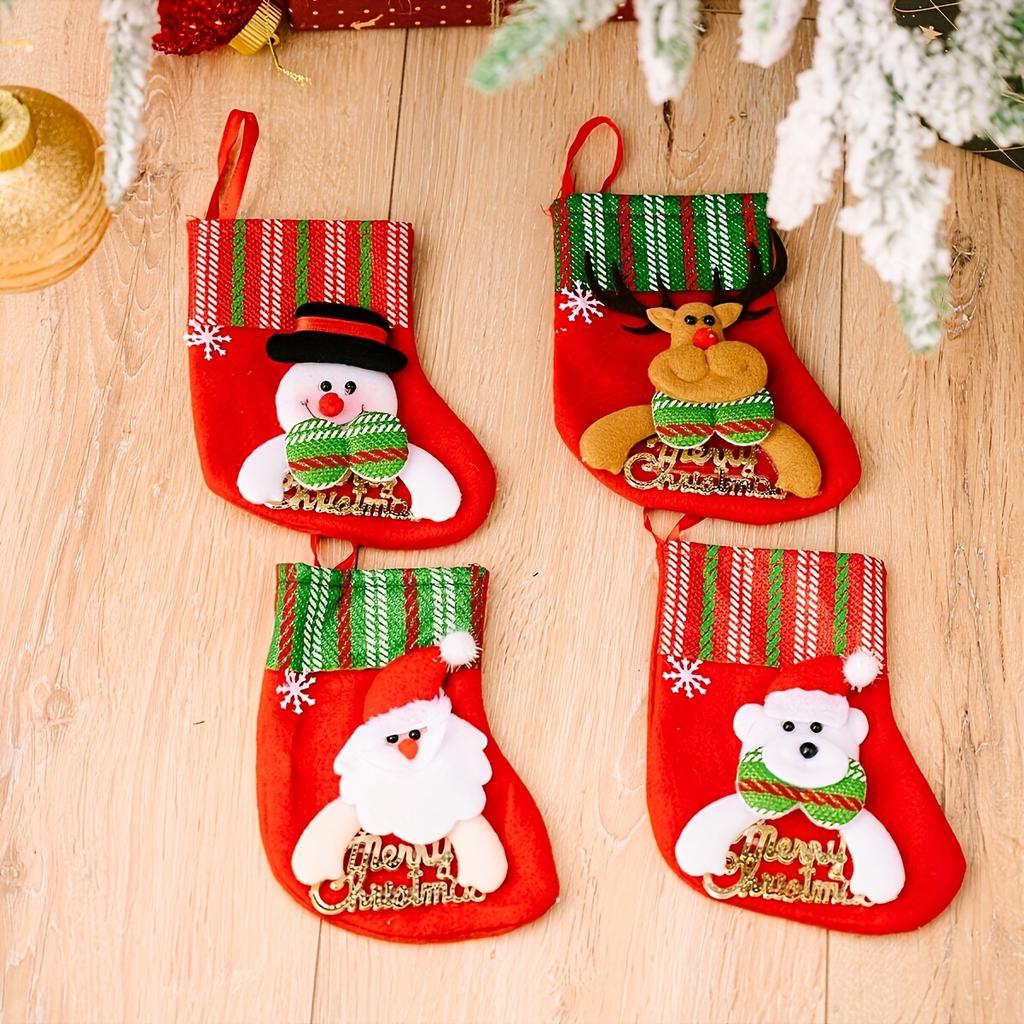 4pcs-Merry Christmas Socks Christmas Tree Ornaments Sack Xmas Gift Candy Bag Cute Fabrics